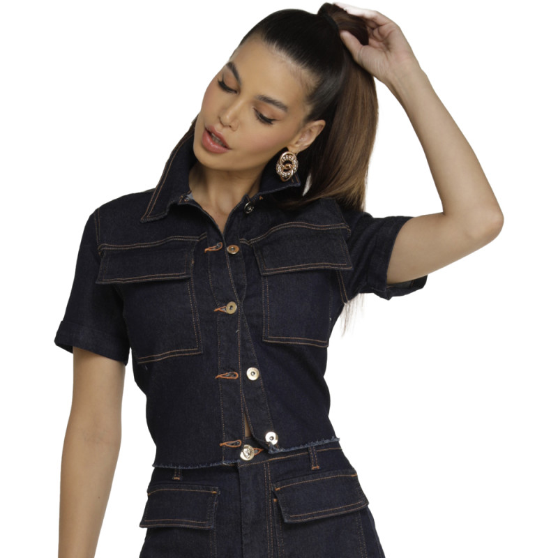 Camisa jeans discount preta feminina