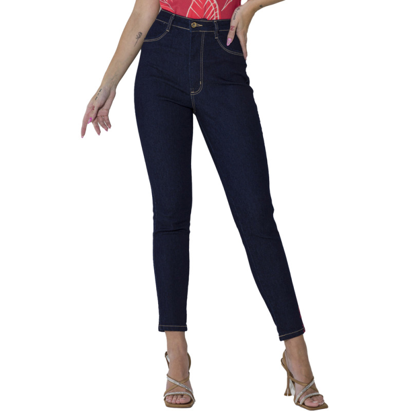 Cal a Jeans Skinny On a Preta Lateral Bordada O23 Azul Feminino