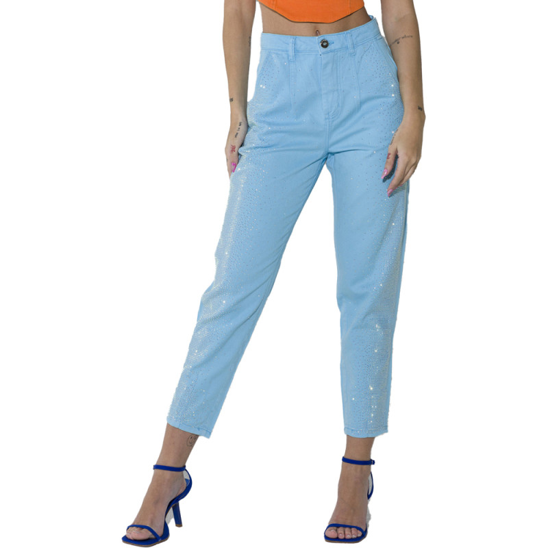 Cal a Jeans Mom On a Preta Detalhe Strass O23 Azul Feminino
