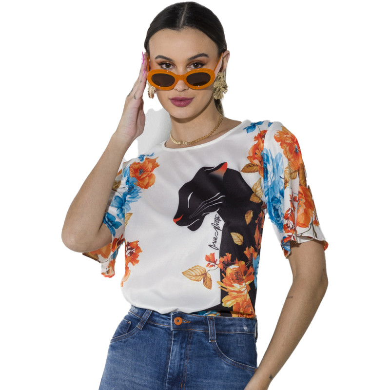 Blusa On a Preta Ampla Localizada Av23 Off White Feminino