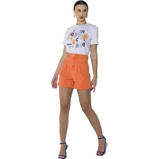 Bermuda Jeans Onça Preta Basica O23 Laranja Feminino