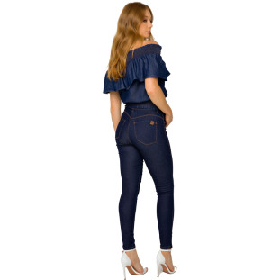 Blusa Jeans Onça Preta Ombro A Ombro VE22 Azul Feminino