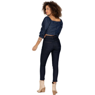 Blusa Onça Preta Cropped Elastico IV22 Azul Feminino