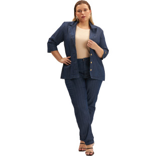 Blazer Jeans Onça Preta Manga Ve25 Azul Feminino