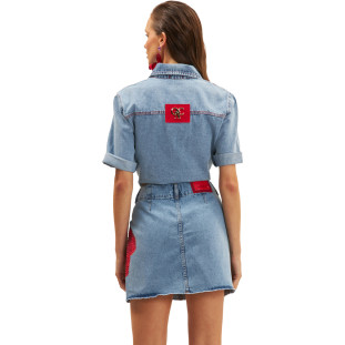 Camisa Jeans Cropped Onça Preta Ve25a Azul Feminino