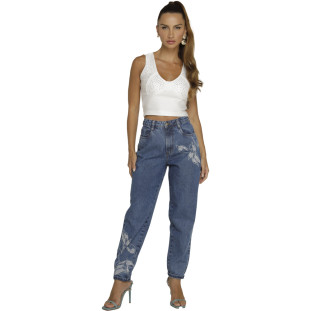 Calça Jeans Onça Preta Estampa Laser V23 Azul Feminino