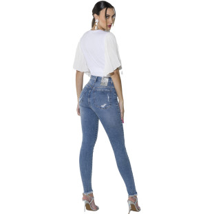 Calça Jeans Skinny Onça Preta Detalhe Foil O23 Azul Feminino