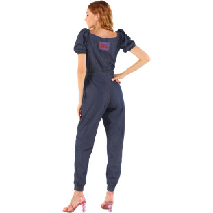 Macacão Jeans Onça Preta Com Elastico VE24 Azul Feminino