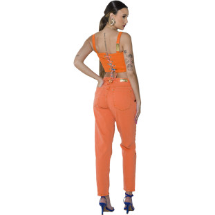 Top Jeans Onça Preta Transpasse Costas Av23 Laranja Feminino