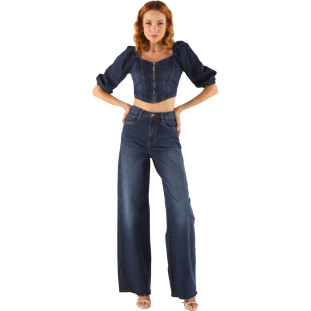 Top Jeans Onça Preta Com Recortes VE24 Azul Feminino