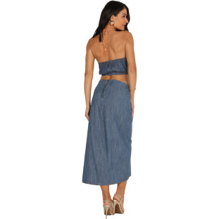 Top Jeans Onça Preta Frente Unica AV24 Azul Feminino