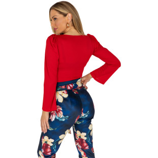 Body Onça Preta Manga Longa Tricot IV22 Vermelho Feminino