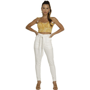 Blusa Cropped Onça Preta Amarracao V23 Amarelo Feminino