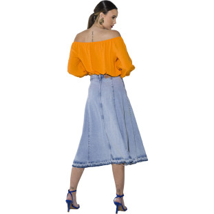 Blusa Onça Preta Ciganinha Viscose O23 Laranja Feminino