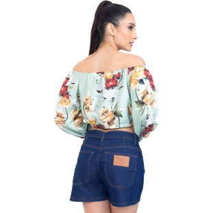 Blusa Onça Preta Ciganinha Floral PR23 Verde Feminino