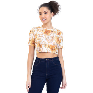 Blusa Onça Preta Estampada Basic PR23 Amarelo Feminino