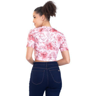 Blusa Onça Preta Estampada Basic PR23 Rosa Feminino