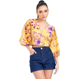 Blusa Onça Preta Manga 3/4 PR23 Amarelo Feminino