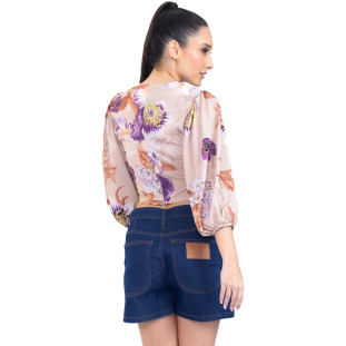 Blusa Onça Preta Manga 3/4 PR23 Bege Feminino