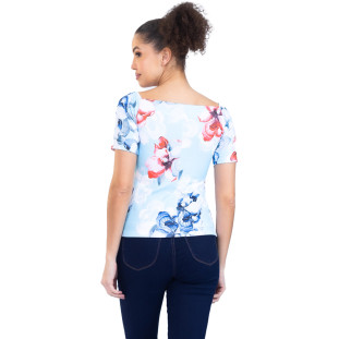 Blusa Onça Preta Ombro A Ombro PR23 Azul Feminino