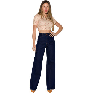 Blusa Cropped Onça Preta Decote Ziper In24 Bege Feminino
