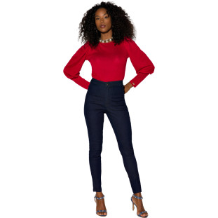 Blusa Onça Preta Manga Bufante In24 Vermelho Feminino