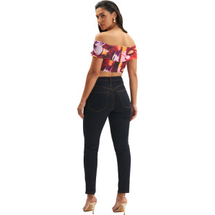 Blusa Cropped Onça Preta Ombro Ve25 Vermelho Feminino