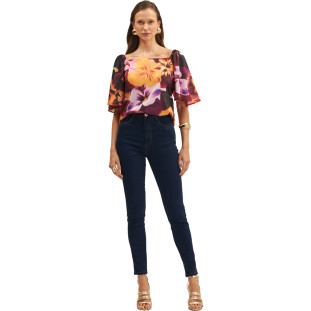 Blusa Onça Preta EstampadaCurta Ve25 Vermelho Feminino