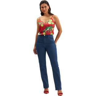Blusa Onça Preta Estampada Alça Ve25 Vermelho Feminino