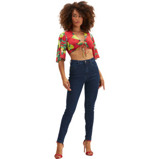 Blusa Onça Preta Manga Fluida Ve25 Vermelho Feminino