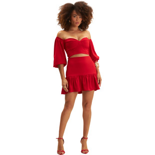 Blusa Onça Preta Manga Bufante Ombro Ve25 Vermelho Feminino