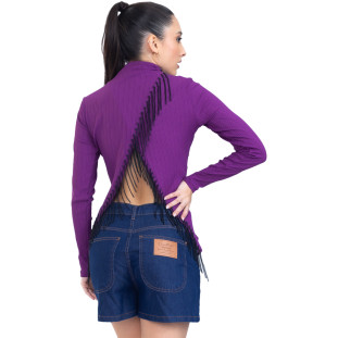 Blusa Onça Preta De Franjas IV23 Roxo Feminino