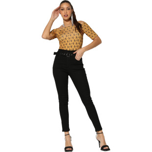 Blusa Onça Preta Ombro A Ombro I23 Amarelo Feminino