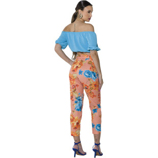 Calça Onça Preta Alfaiataria Estampada Av23 Laranja Feminino