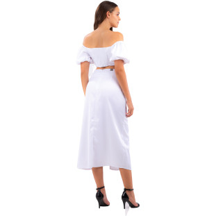 Saia Onça Preta Midi Com Fenda VE24 Branco Feminino