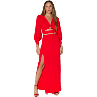 Saia Onça Preta Longa Fenda Frontal In24 Vermelho Feminino