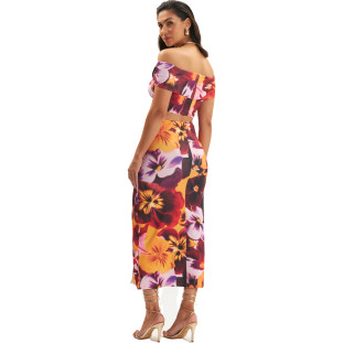 Saia Onça Preta Midi Franzida Ve25 Vermelho Feminino