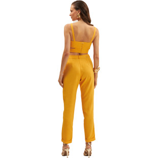 Top Onça Preta Transpassado Cut Off Ve25 Amarelo Feminino