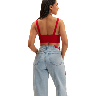 Top Onça Preta Strass Alça Ve25 Vermelho Feminino