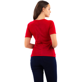 T-Shirt Onça Preta Decote V Pedraria VE24 Vermelho Feminino