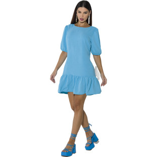 Vestido Onça Preta Maria Com Mangas Bufantes O23 Azul Feminino