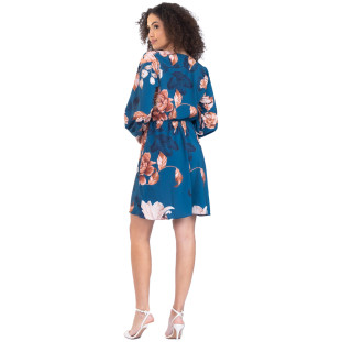 Vestido Onça Preta Transpassado Leve PR23 Azul Feminino