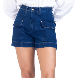 Bermuda Jeans Onça Preta Lapela Dobrada V23 Azul Feminino