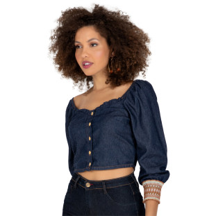 Blusa Onça Preta Cropped Elastico IV22 Azul Feminino