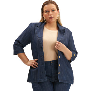 Blazer Jeans Onça Preta Manga Ve25 Azul Feminino