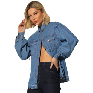 Camisa Jeans Onça Preta Boho Super Fofa IN23 Azul Feminino