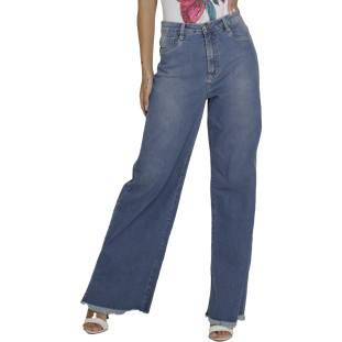 Calça Jeans Onça Preta Abertura Na Lateral V23 Azul Feminino