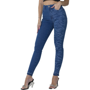 Calça Jeans Skinny Onça Preta Estampada Laser O23 Azul Feminino
