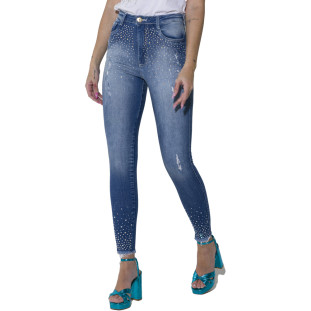 Calça Jeans Skinny Onça Preta Com Strass O23 Azul Feminino