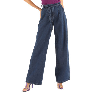 Calça Jeans Onça Preta Wide Com Prega VE24 Azul Feminino